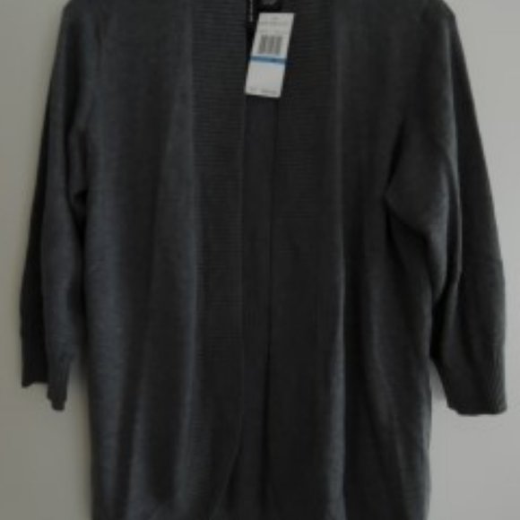 Ladies Top Size XL Open Front Cardigan Heather Gray Ribbed Knit 3/4 Sleeve NEW - Picture 2 of 10